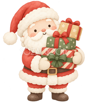 三つの贈り物を運ぶサンタ｜クリスマスの無料イラスト素材 112483