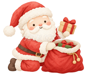 袋から贈り物を出すサンタ｜クリスマスの無料イラスト素材 112485