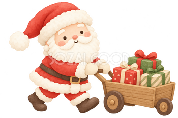 贈り物の台車を引くサンタ｜クリスマスの無料イラスト素材 112488