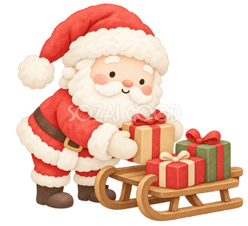 そりに贈り物を積むサンタ｜クリスマスの無料イラスト素材 112489