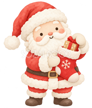くつ下に贈り物を入れるサンタ｜クリスマスの無料イラスト素材 112490