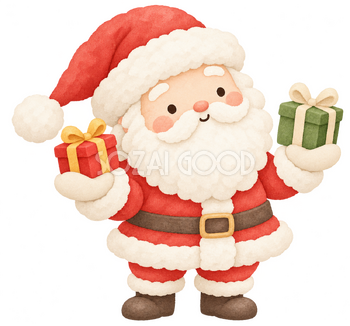 二つの贈り物を比べるサンタ｜クリスマスの無料イラスト素材 112495