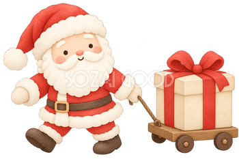 大きな贈り物を引くサンタ｜クリスマスの無料イラスト素材 112496