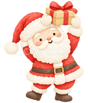 贈り物を頭上に掲げるサンタ｜クリスマスの無料イラスト素材 112498