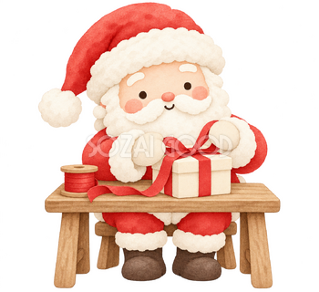 リボンを結ぶサンタ｜クリスマスの無料イラスト素材 112502