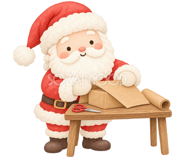 贈り物を包装するサンタ｜クリスマスの無料イラスト素材 112503
