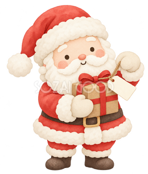贈り物にタグを付けるサンタ｜クリスマスの無料イラスト素材 112504