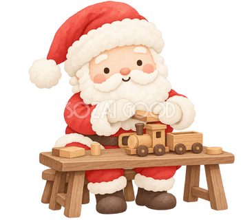 おもちゃを作るサンタ｜クリスマスの無料イラスト素材 112505