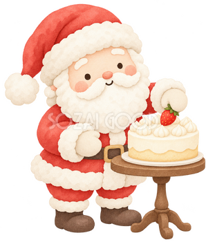 ケーキを飾るサンタ｜クリスマスの無料イラスト素材 112508