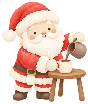 ココアを注ぐサンタ｜クリスマスの無料イラスト素材 112509