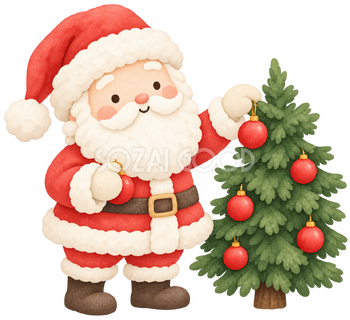 飾りを掛けるサンタ｜クリスマスの無料イラスト素材 112511