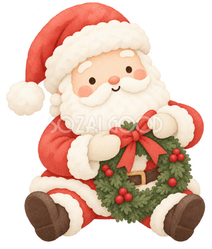リースを作るサンタ｜クリスマスの無料イラスト素材 112512