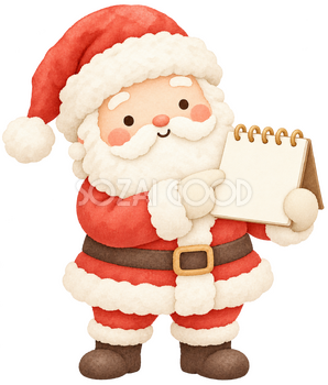 卓上メモで案内するサンタ｜クリスマスの無料イラスト素材 112513