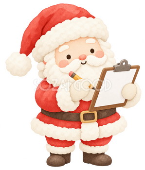 用紙を確認するサンタ｜クリスマスの無料イラスト素材 112514