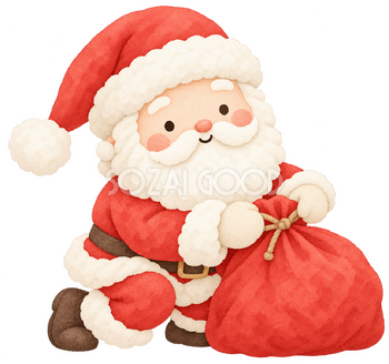 大きな袋を結ぶサンタ｜クリスマスの無料イラスト素材 112515