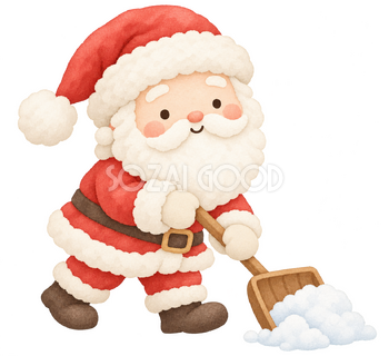 雪かきをするサンタ｜クリスマスの無料イラスト素材 112518