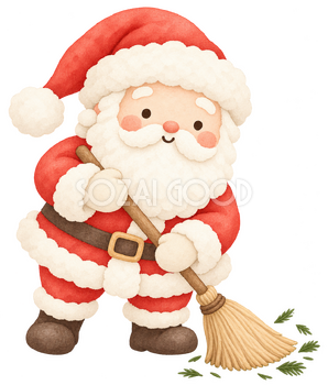 ほうきで掃くサンタ｜クリスマスの無料イラスト素材 112519