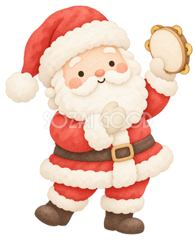 タンバリンを鳴らすサンタ｜クリスマスの無料イラスト素材 112527