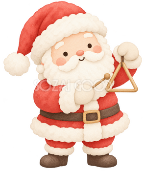 トライアングルを鳴らすサンタ｜クリスマスの無料イラスト素材 112530
