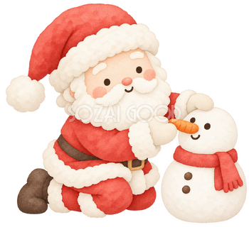 雪だるまを作るサンタ｜クリスマスの無料イラスト素材 112534