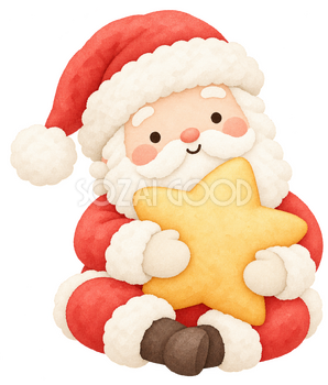 大きな星を抱えるサンタ｜クリスマスの無料イラスト素材 112536