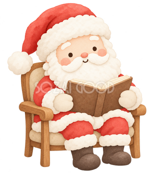 椅子で本を読むサンタ｜クリスマスの無料イラスト素材 112537
