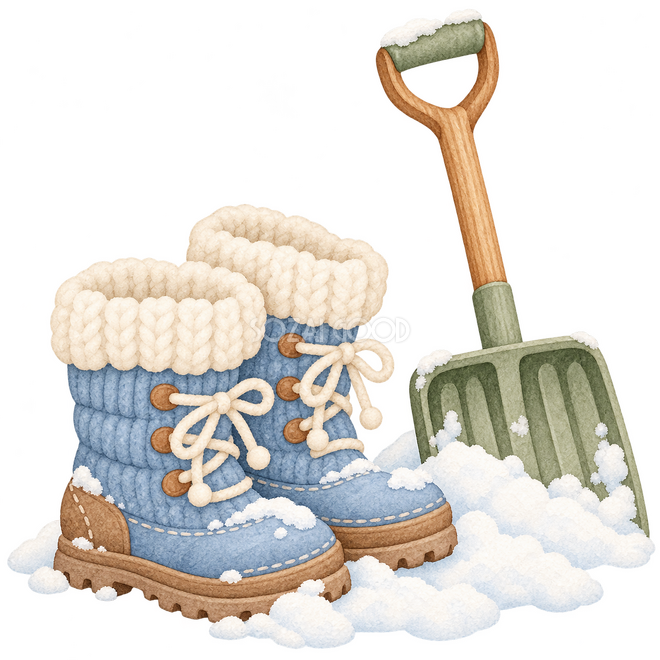 雪のブーツとスコップの挿絵