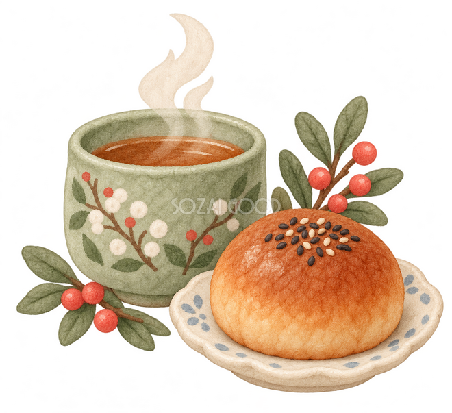 ほうじ茶と和菓子の挿絵 ほうじ茶と和菓子の挿絵