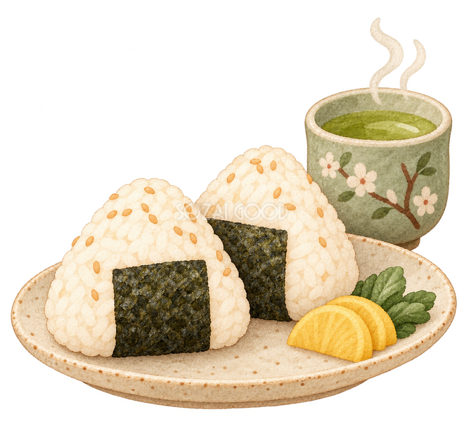 おにぎりとお茶の挿絵 おにぎりとお茶の挿絵