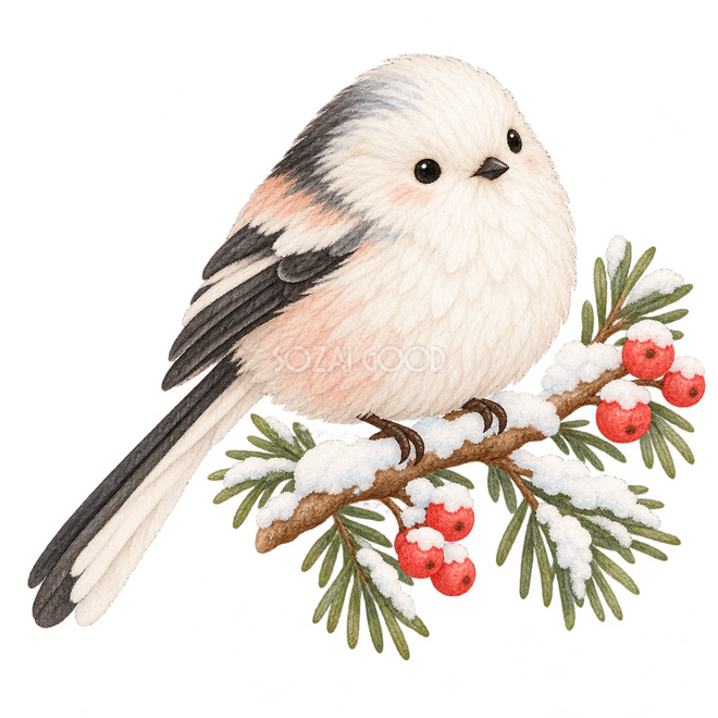 雪の枝のシマエナガの挿絵 雪の枝のシマエナガの挿絵