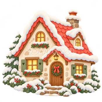 雪の家の挿絵｜冬のおたよりの無料イラスト素材 112596