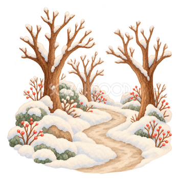 雪の並木道の挿絵｜冬のおたよりの無料イラスト素材 112597