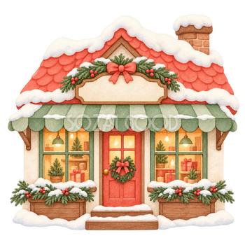 雪の小さな商店の挿絵｜冬のおたよりの無料イラスト素材 112600