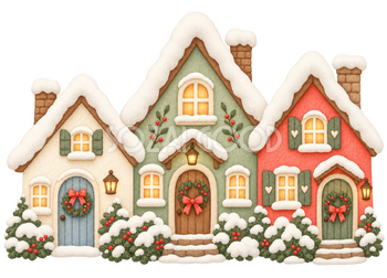 雪の家並みの挿絵｜冬のおたよりの無料イラスト素材 112601