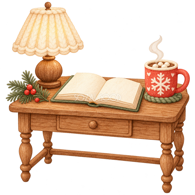冬の読書机の挿絵 冬の読書机の挿絵