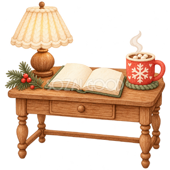 冬の読書机の挿絵｜冬のおたよりの無料イラスト素材 112603