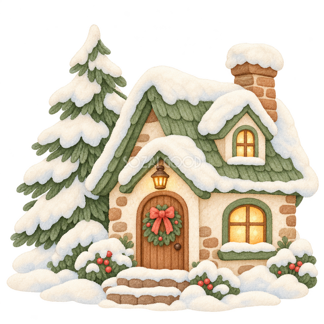 雪の木と小さな家の挿絵 雪の木と小さな家の挿絵