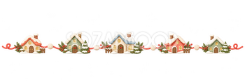 雪の家並みの冬ライン｜冬のおたよりの無料イラスト素材 112629