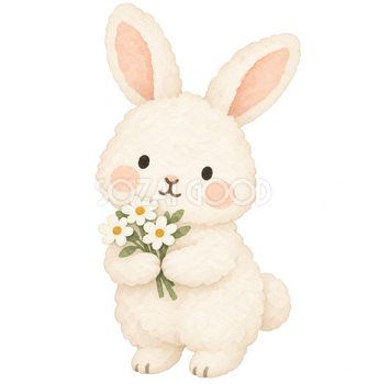 花を差し出してお礼するうさぎ｜やさしい水彩の無料イラスト素材 112651