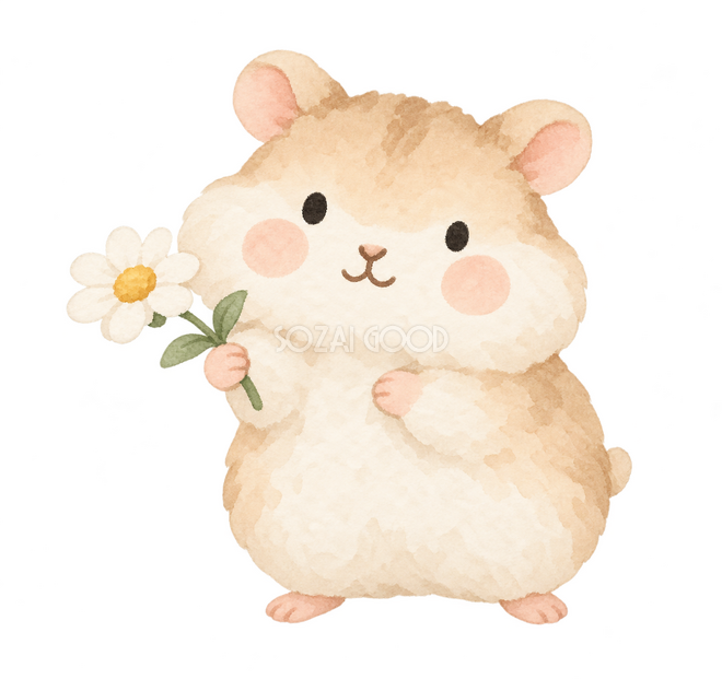 一輪の花を渡すハムスター