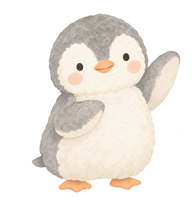 そっと手を振ってお礼するペンギン