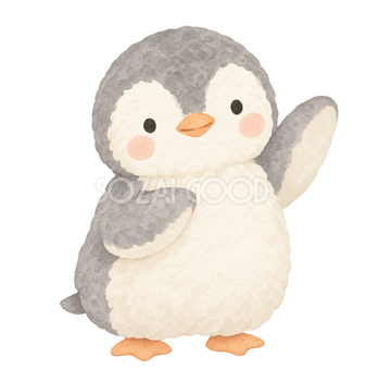 そっと手を振ってお礼するペンギン｜やさしい水彩の無料イラスト素材 112666