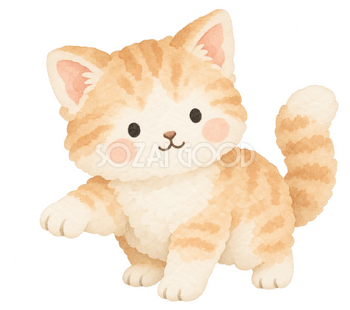 左へ手を差し出す猫｜やさしい水彩の無料イラスト素材 112679