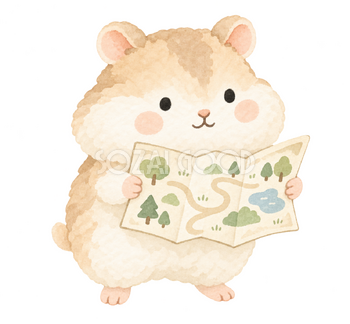 案内地図を広げるハムスター｜やさしい水彩の無料イラスト素材 112683