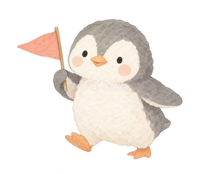 旗で左へ案内するペンギン 旗で左へ案内するペンギン