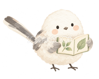 本を開いて紹介するシマエナガ｜やさしい水彩の無料イラスト素材 112688