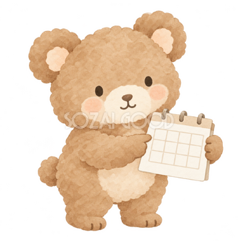 予定表を紹介するくま｜やさしい水彩の無料イラスト素材 112700