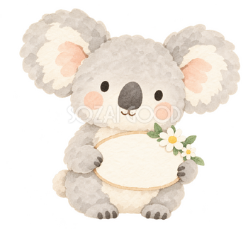 花の案内札を持つコアラ｜やさしい水彩の無料イラスト素材 112702