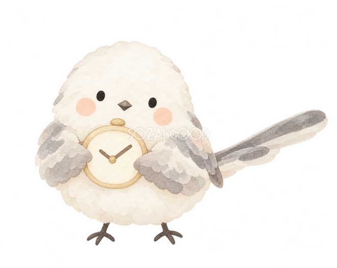 時計で時間を知らせるシマエナガ