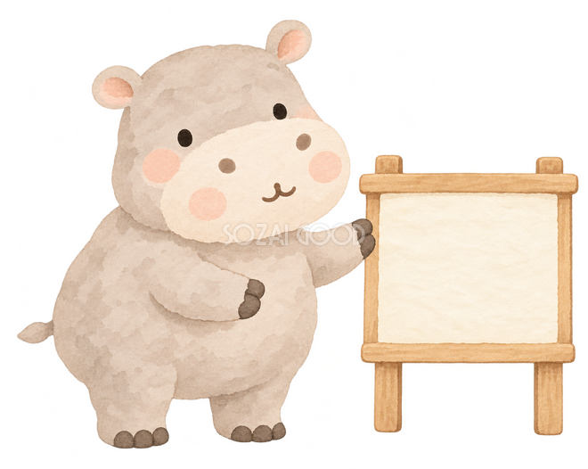 お知らせボードを紹介するカバ